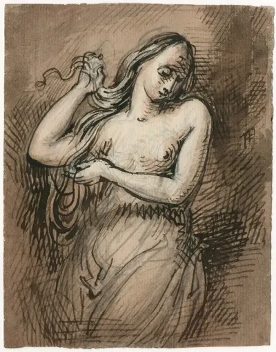Maria Magdalena Staande Vrouw Die Haar Haar Vastpakt