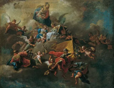 Maria Mit Dem Kind Und Heiligen Auf Wolken Thronend