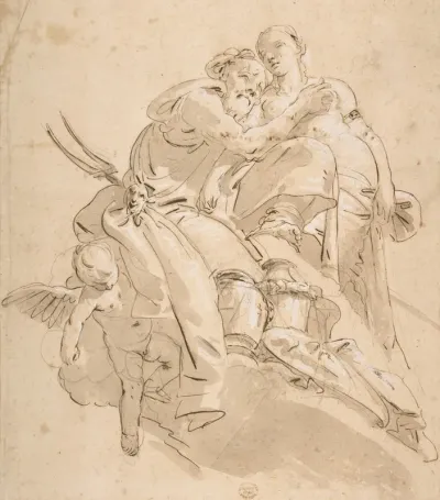 Marine Deity With Attendant Female Figure