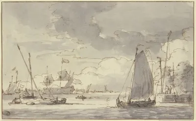 Marine Eine Barke Segelt Dem Ufer Zu