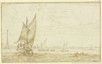 Marine Links Segelt Ein Boot Rechts Ein Ruderboot