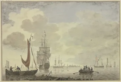 Marine Rechts Ein Ruderboot Mit Funf Figuren
