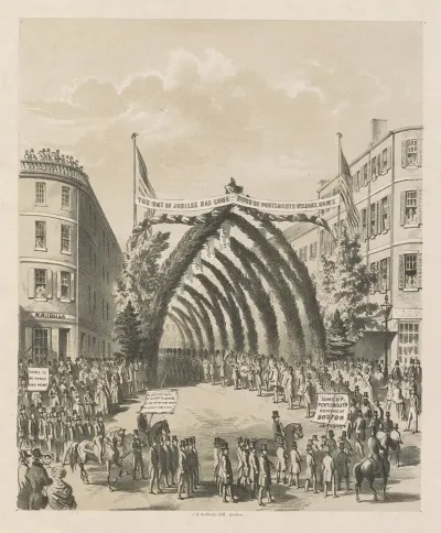 Market St Portsmouth With Its Triumphal Arches Grand Procession Of The Sons Of Portsmouth July 4th 1853
