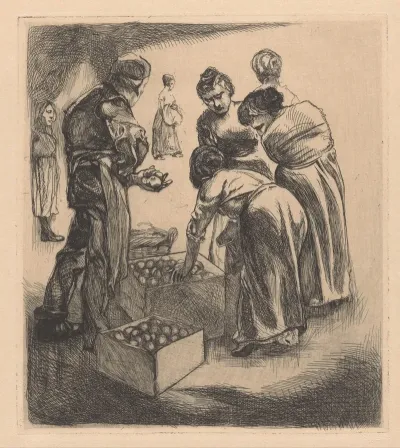 Marktscene Met Fruitverkoper