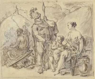 Mars In Der Schmiede Des Vulkan Vor Venus Stehend Die Amors Pfeile In Honig Taucht