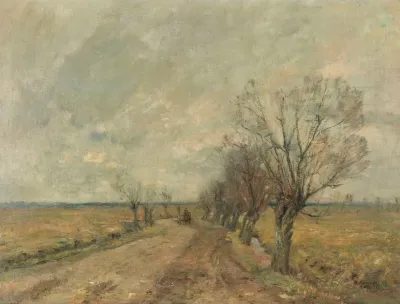 Marschlandschaft Mit Weidenallee Und Reiter