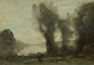 Martin Au Bord Du Lac Un Passeur Barque Et Deux Paysannes