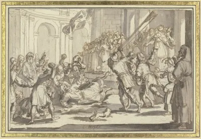 Martyrium Des Heiligen Jacobus Des Jungeren Der Heilige Wird Von Einer Volksmenge Gesteinigt Und Mit Dem Walkerholz Erschlagen