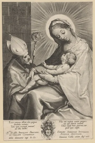 Mary And Child Adored By A Bishop
