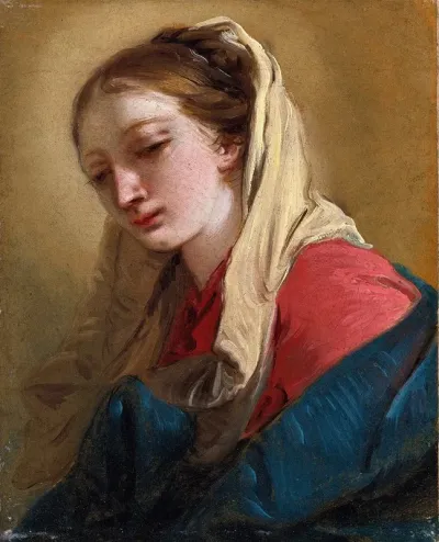 Mary Magdalene In Three Quarter View Veiled In A White Cloth