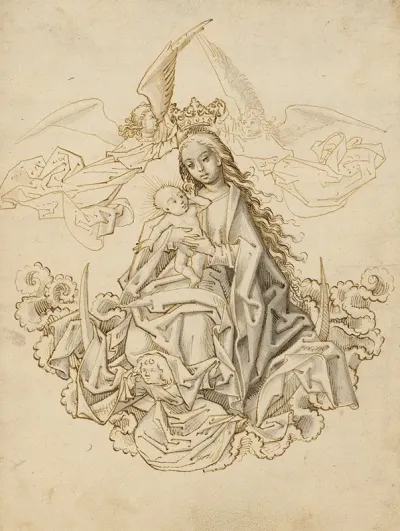 Mary On The Crescent Moon Crowned By Two Angels