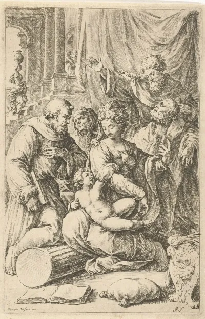 Mary With Child Joseph Saint Anne And Two Male Saints