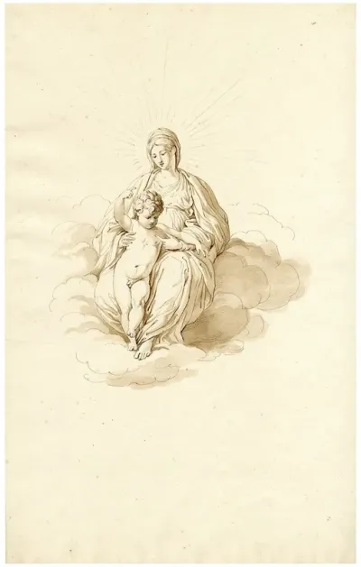 Mary With The Christ Child In The Clouds