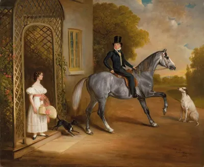 Master John Marriott On A Grey Horse With His Sister Annis And Their Dogs Outside The Elms Cropwell Butler