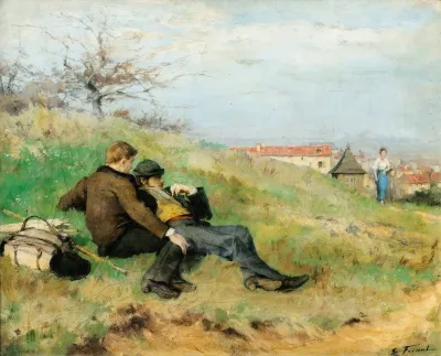 Mathias Schif And Camille Martin Sitting In The Countryside