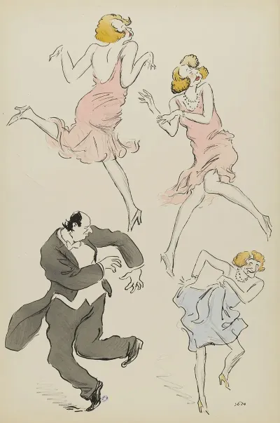 Maurice De Rothschild Cecile Sorel En Bleu Et Un Personnage Feminin En Rose