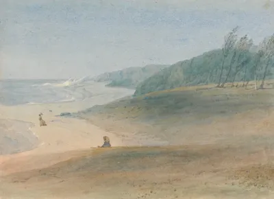 Mauritius A Child Watching Her Mother Walking Near The Sea Presumably Mrs Chamberlayne And One Of Her Children