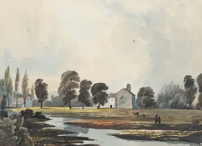 Meadow Scene With A Stream And Church Beyond