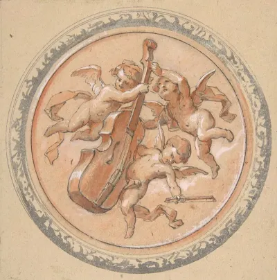 Medallion With Putti Holding A Cello
