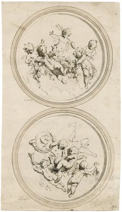 Medallions With Putti Representing Water And Air