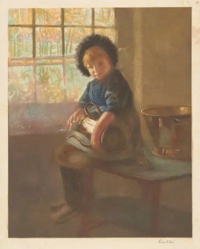 Meisje Dat Een Koperen Kan Poetst