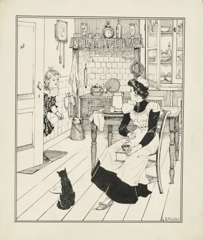 Meisje En Een Dienstmeid In Een Keuken