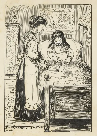 Meisje Met Konijn Op Bed