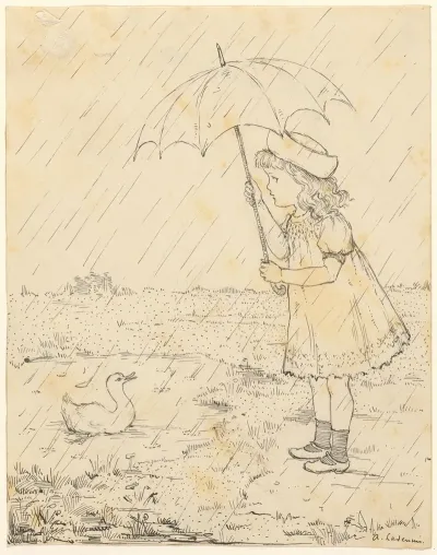 Meisje Met Paraplu In De Regen