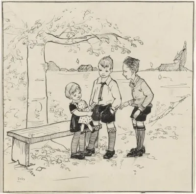 Meisje Met Pop En Twee Jongens Bij Een Boom