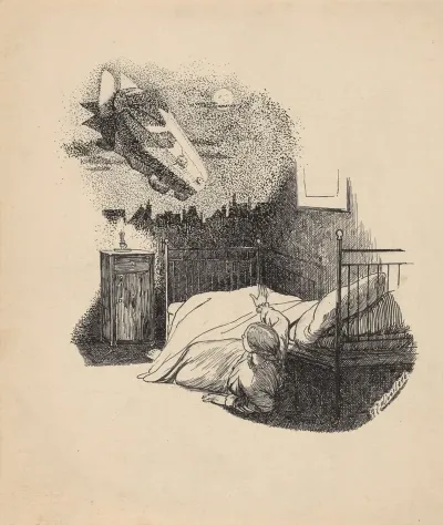 Meisje Ziet Een Zeppelin Vanuit Bed