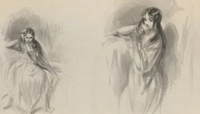 Melancholy Woman Two Sketches