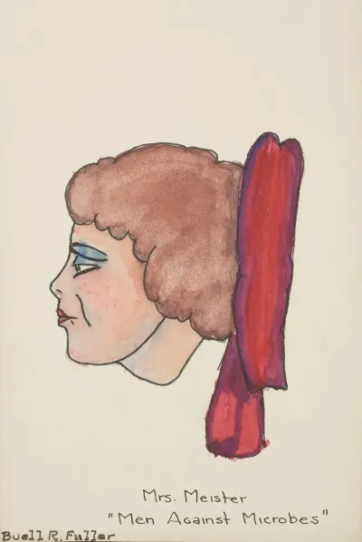 Men Against Microbesmarionettes Mrs Meister Head With Red Lips Blue Eyelids And Brown Hair