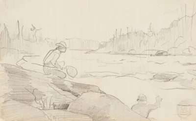 Men Fishing With A Rod And Net