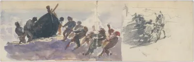 Men Hauling Lifeboat Ashore