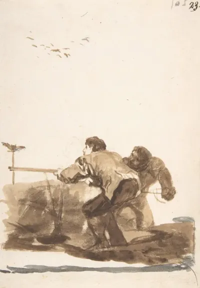 Men Hunting Birds Using A Decoy