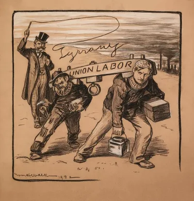 Men Representing Skilled And Unskilled Workers Are Yoked Together By Union Labor The Unskilled Holding Back The Skilled Worker