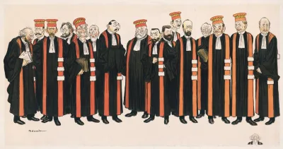 Men Standing In Robes With Orange Sashes And Hats Facing Forward