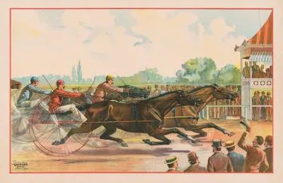 Men Watching Harness Racers Near The Finish Line