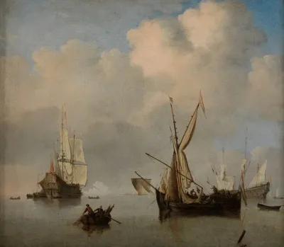 Mer Calme Deux Petits Cabotiers Neerlandais A Lancre Bord A Bord Marine