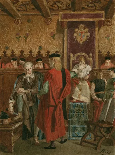 Merchant Of Venice Iv 1 Courtroom Scene Portia As Balthazar Shylock Whetting Knife Etc