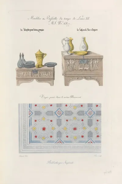 Meubles Et Vasisselle Du Temps De Louis Xii Ms No 6877 Tapis Peint Dans Le Meme Manuscrit