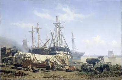 Midday Break At A Shipyard On The Maas