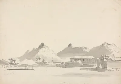 Military Encampment With Forts On Hills Behind