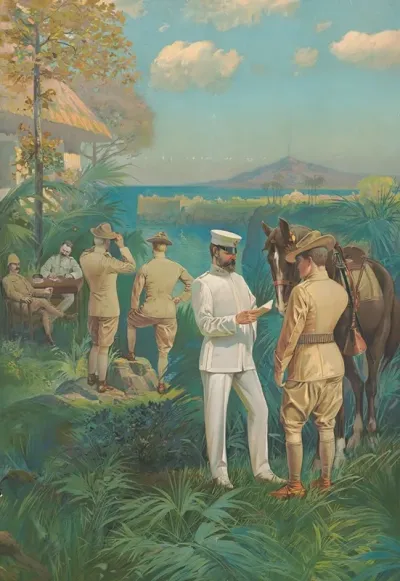 Military Officers Overlooking A Bay