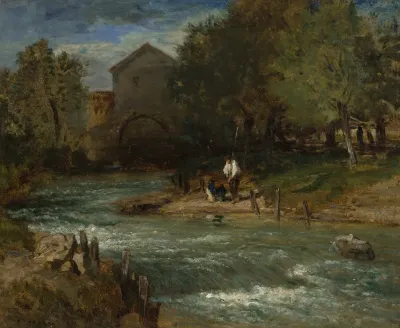 Mill Stream With Fishermen