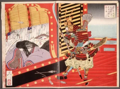 Minamoto No Yoshitsune Rescuing Kenrei Monin During The Battle Of Dannoura
