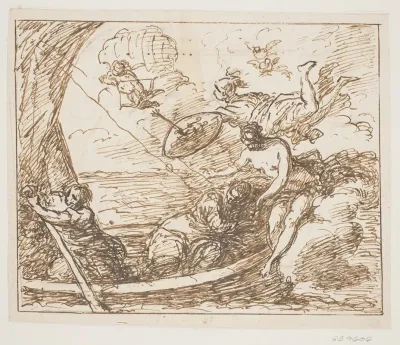 Minerva Og Venus Beskytter En Mandlig Helt Aeneas I En Bad Mod Amors Pile