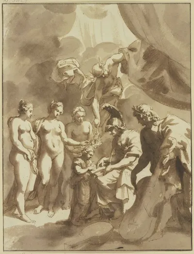 Minerva Und Apollo Unterweisen Ein Kind In Den Kunsten Und Wissenschaften Dabei Die Drei Grazien Sowie Merkur