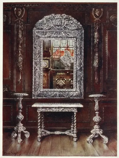Mirror Gueridons And Table Overlaid With Silver Plaques