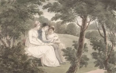 Miss Templeton Mr Holworthy And Miss Crewe Sketching In A Wooded Landscape